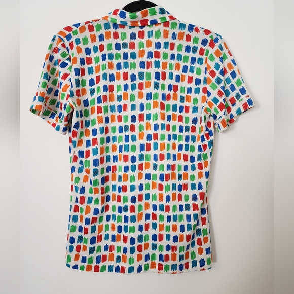 Vintage Sears 1960s Colorful Patterned Button-Up Shirt Abstract S Art Geometric - Picture 2 of 6